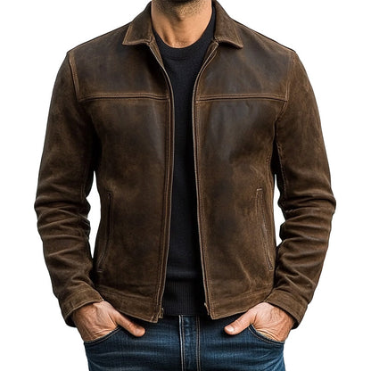 Herren Lederjacke im Vintage-Stil Kunstleder Reverskragen