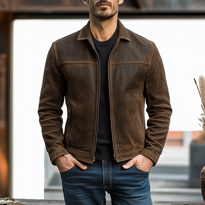 Herren Lederjacke im Vintage-Stil Kunstleder Reverskragen Schwarz - Eveloria