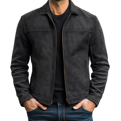 Herren Lederjacke im Vintage-Stil Kunstleder Reverskragen