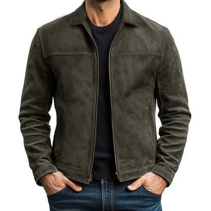 Herren Lederjacke im Vintage-Stil Kunstleder Reverskragen