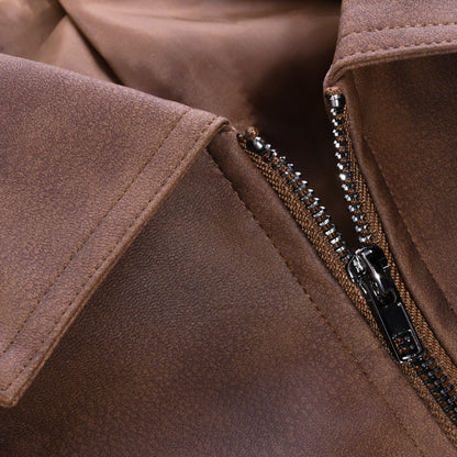 Herren Lederjacke im Vintage-Stil Kunstleder Reverskragen
