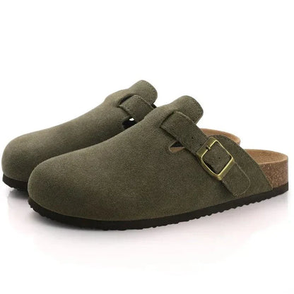 Clogs – Slipper – Wildleder – Pantoletten – Herrenschuhe-Grün Braun-36-Chaps Herrenmode