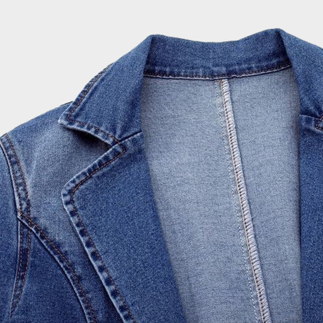 Eveloria Damen Jeansblazer Lang Lederoptik