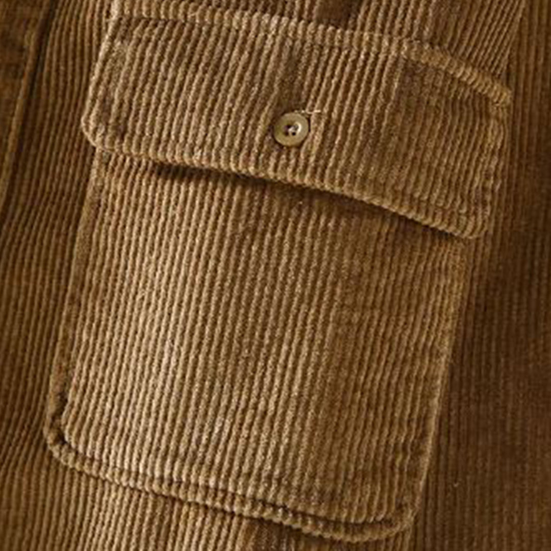 Rudolf Herren Cordovershirt Fleecefutter Umlegekragen Braun