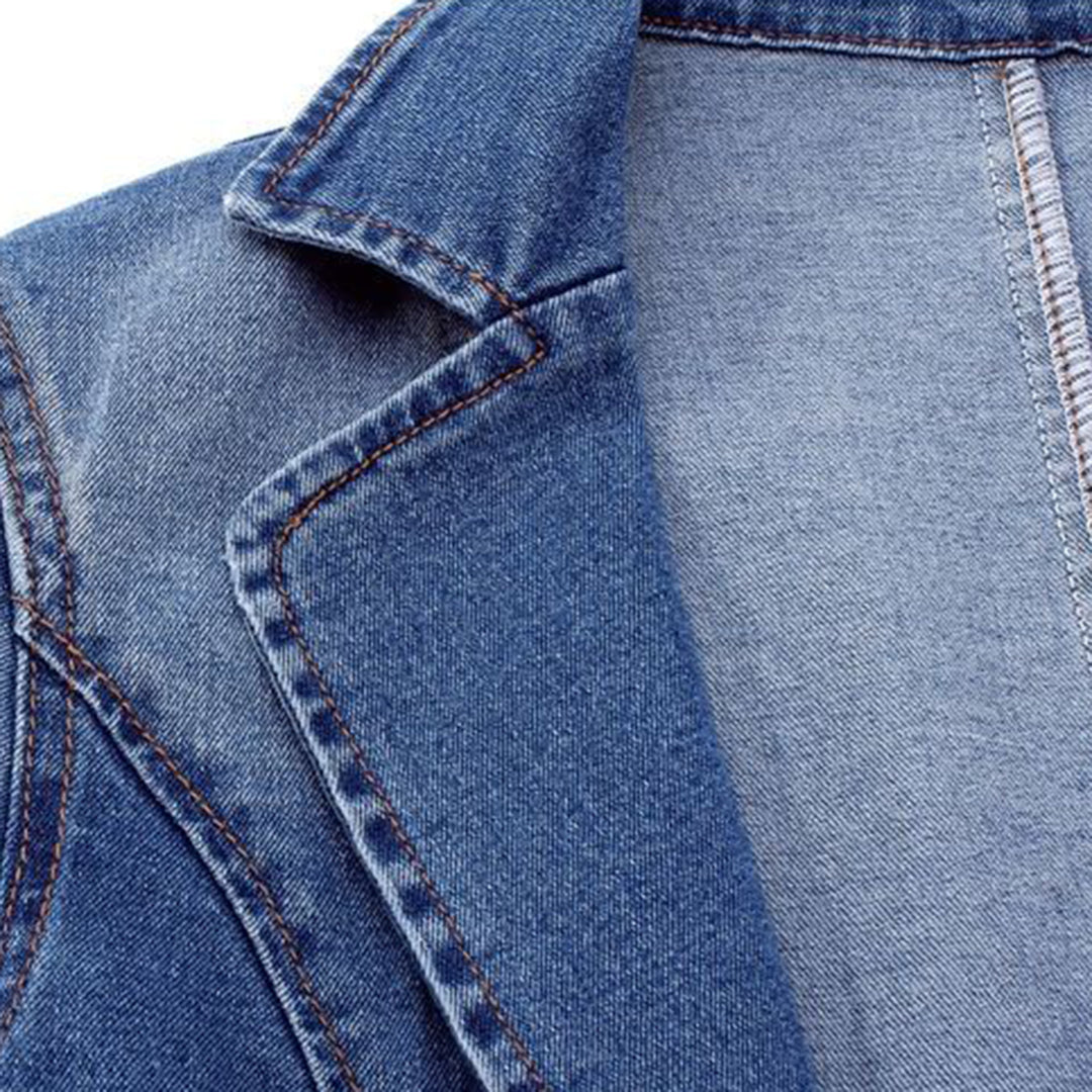 Eveloria Damen Jeansblazer Lang Lederoptik