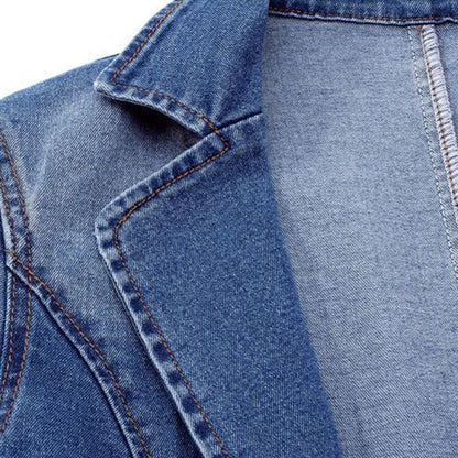 Eveloria Damen Jeansblazer Lang Lederoptik