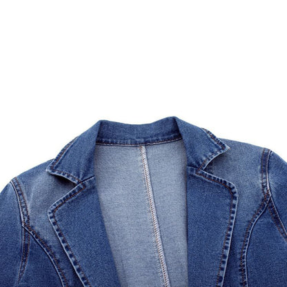 Eveloria Damen Jeansblazer Lang Lederoptik