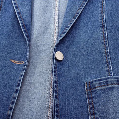 Eveloria Damen Jeansblazer Lang Lederoptik