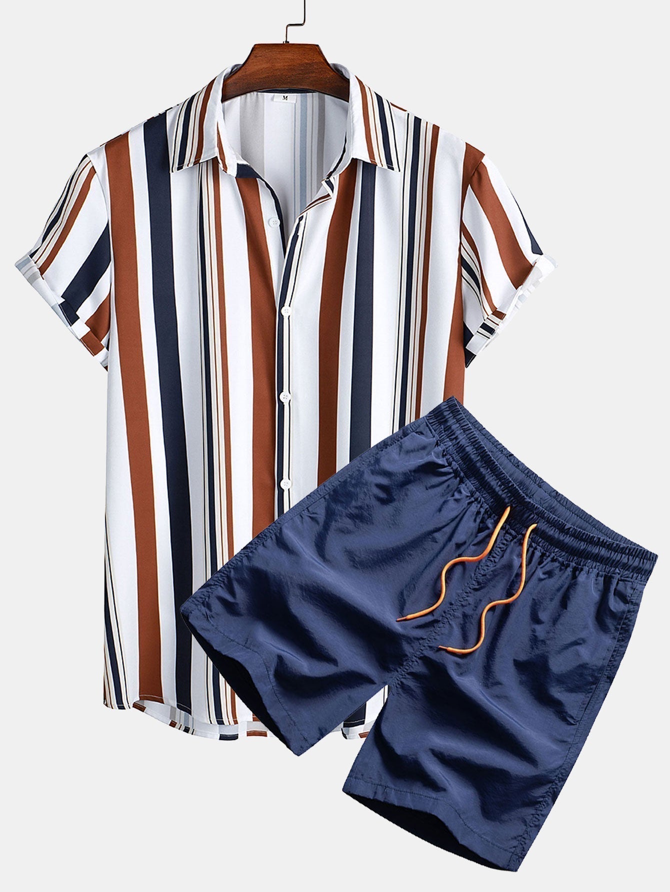 Herren Sommer Set: Gestreiftes Kurzarmhemd und Shorts - Eveloria