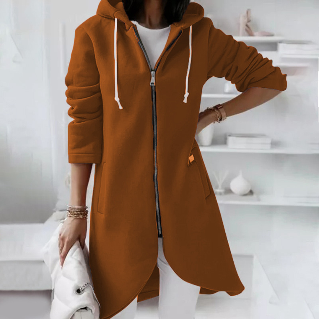 Damen Langjacke Reißverschluss Kapuze