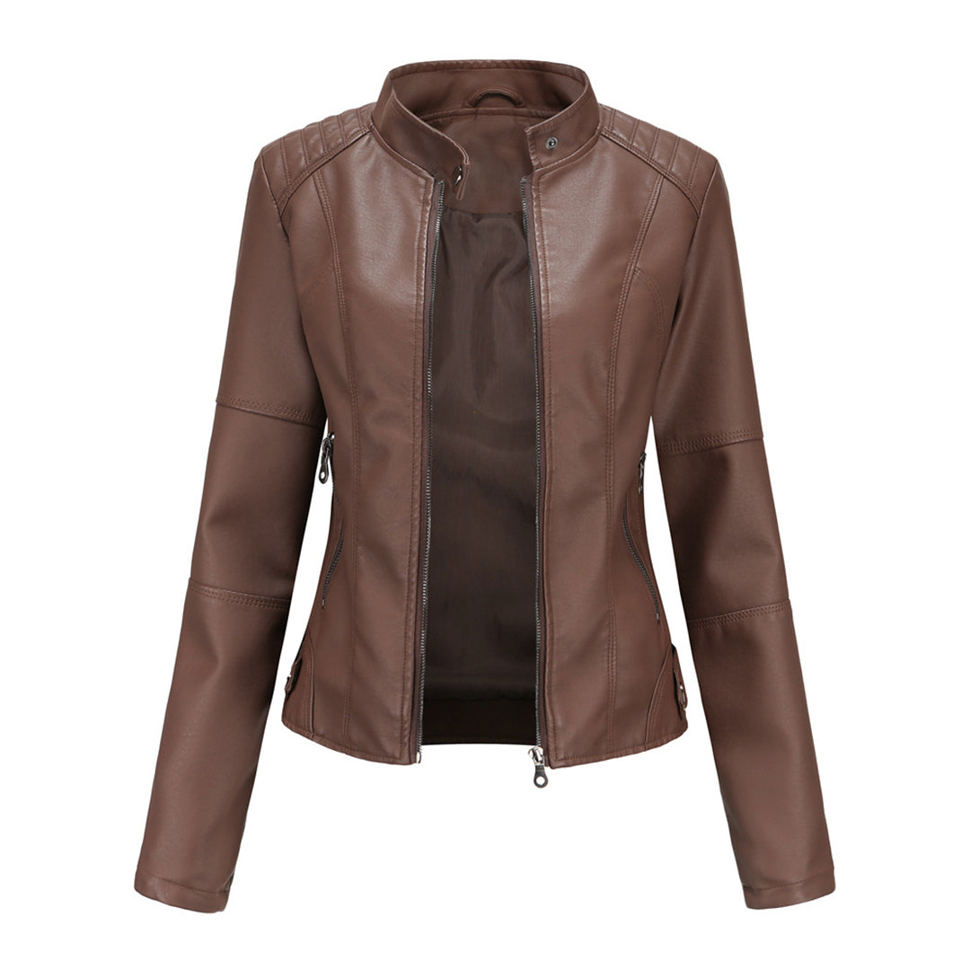 Damen Kunstleder Bikerjacke Reißverschluss