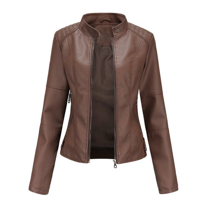 Damen Kunstleder Bikerjacke Reißverschluss