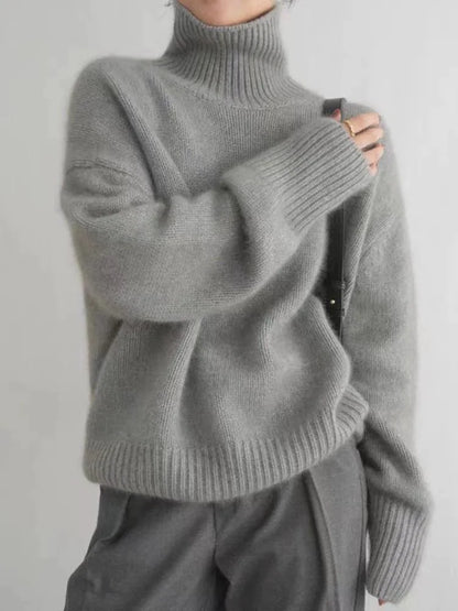 Unisex Rollkragenpullover Oversized Kuschelig Grau