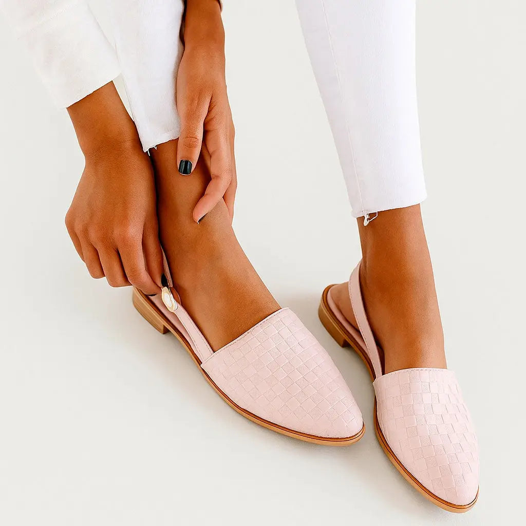 Geflochtene Slingback-Loafer Schuhe Damen Leder Beige