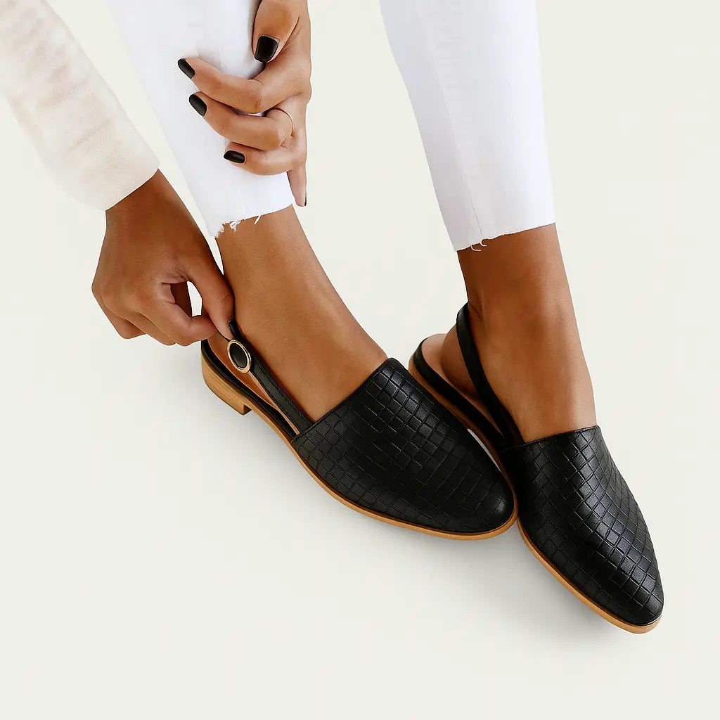 Geflochtene Slingback-Loafer Schuhe Damen Leder Beige