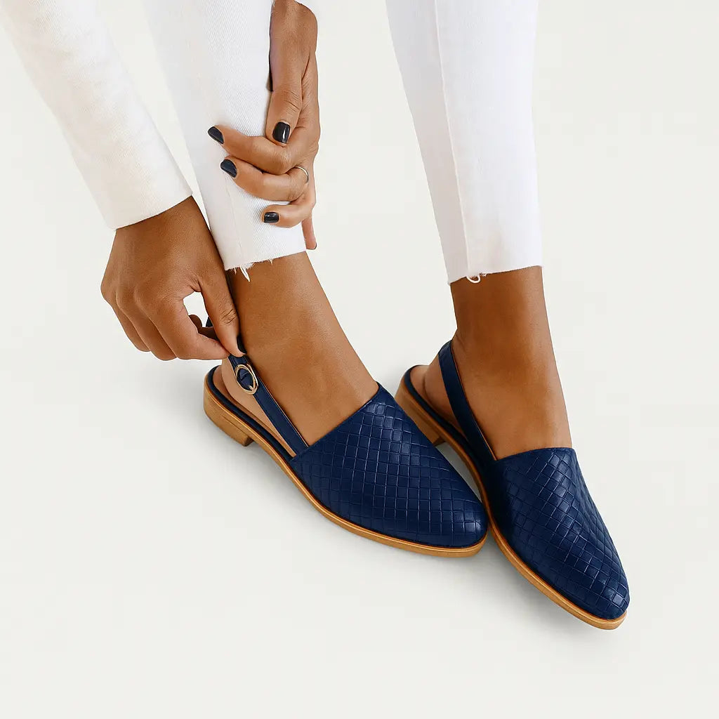 Geflochtene Slingback-Loafer Schuhe Damen Leder Beige