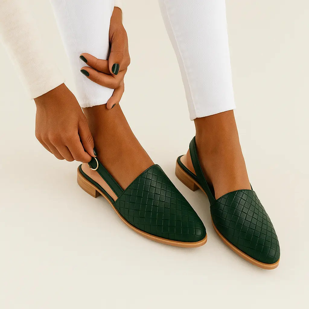 Geflochtene Slingback-Loafer Schuhe Damen Leder Beige