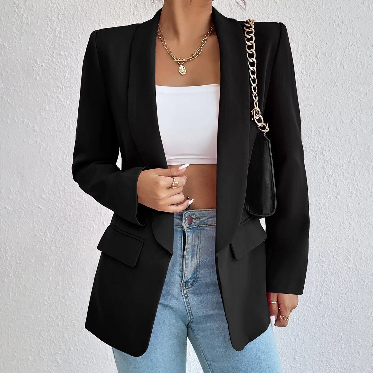 Damen Blazer Taillierte Passform Bequem - Eveloria
