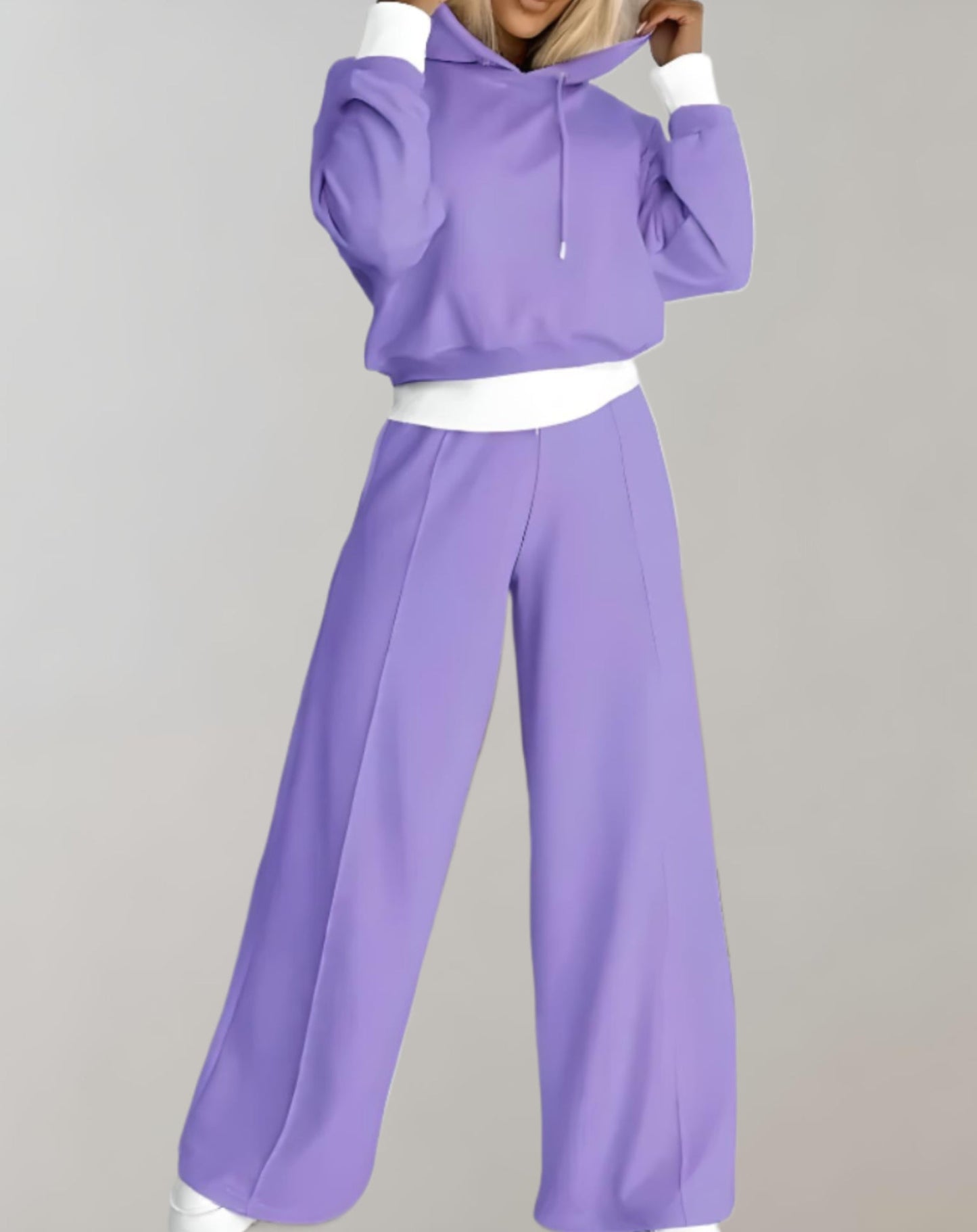 Damen Hoodie Trainingsanzug 2-teilig Weitbein Hose Streetstyle