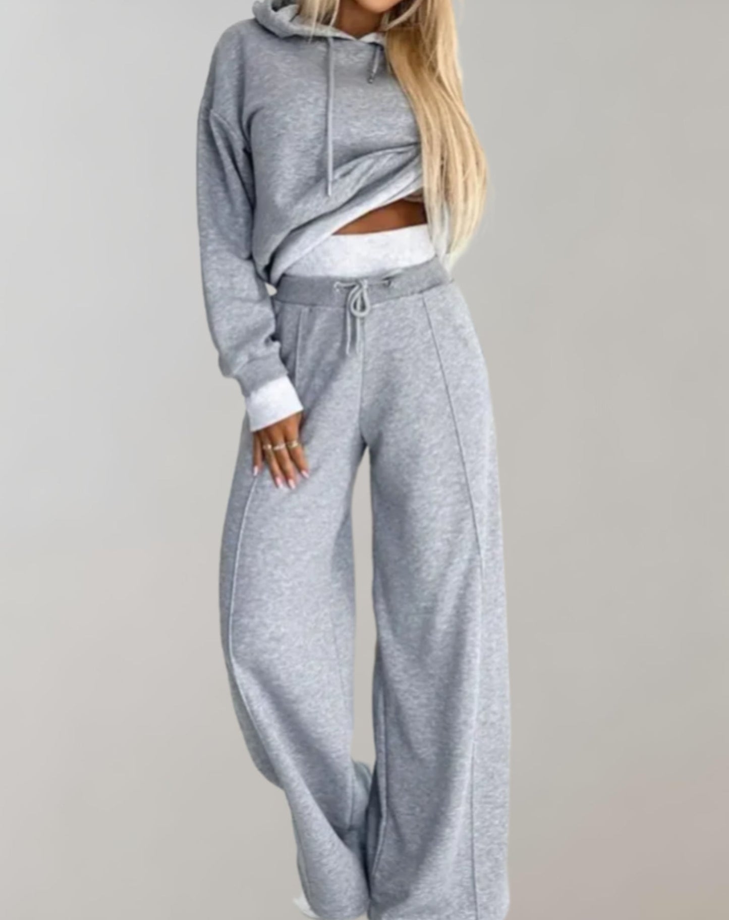 Damen Hoodie Trainingsanzug 2-teilig Weitbein Hose Streetstyle