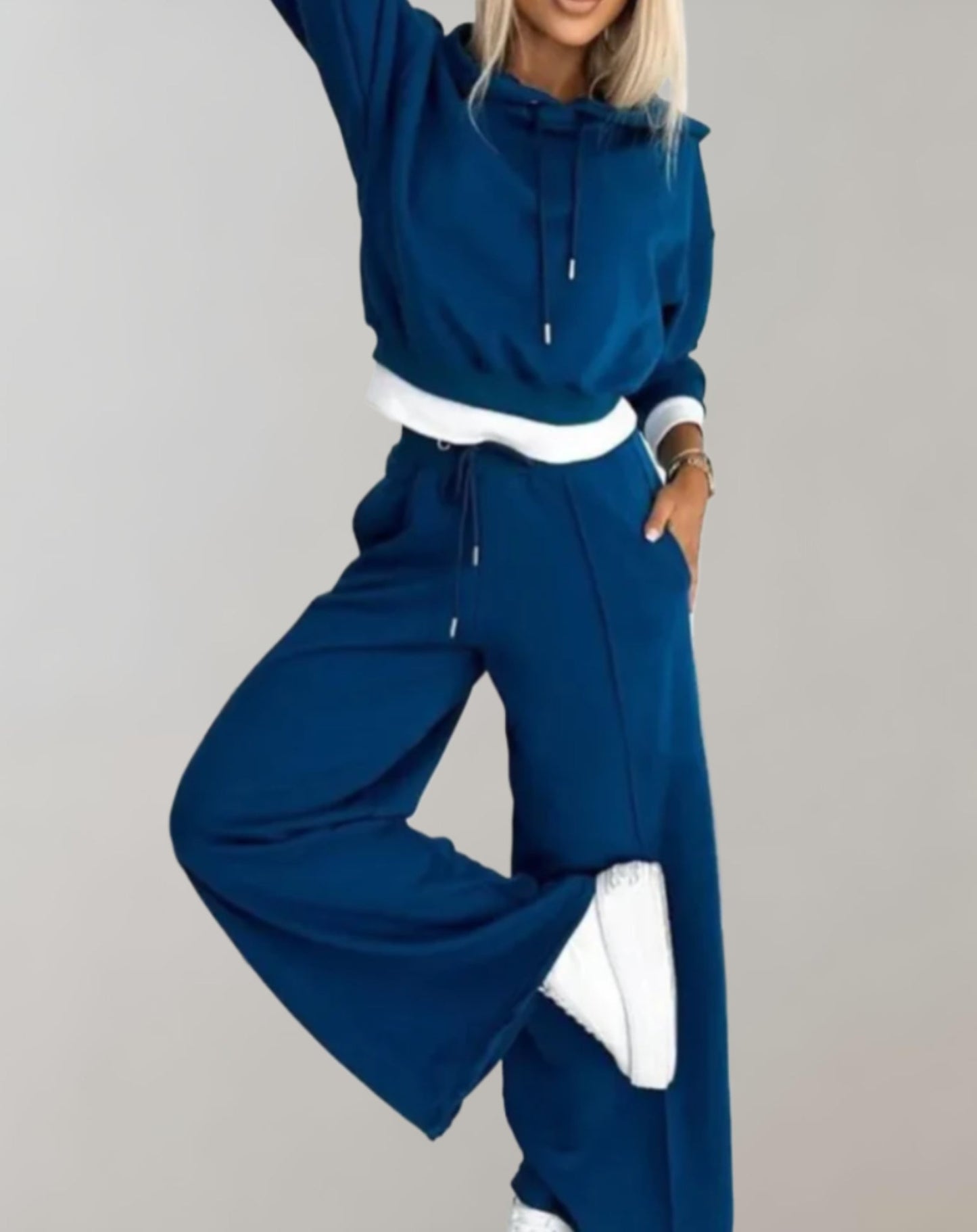 Damen Hoodie Trainingsanzug 2-teilig Weitbein Hose Streetstyle