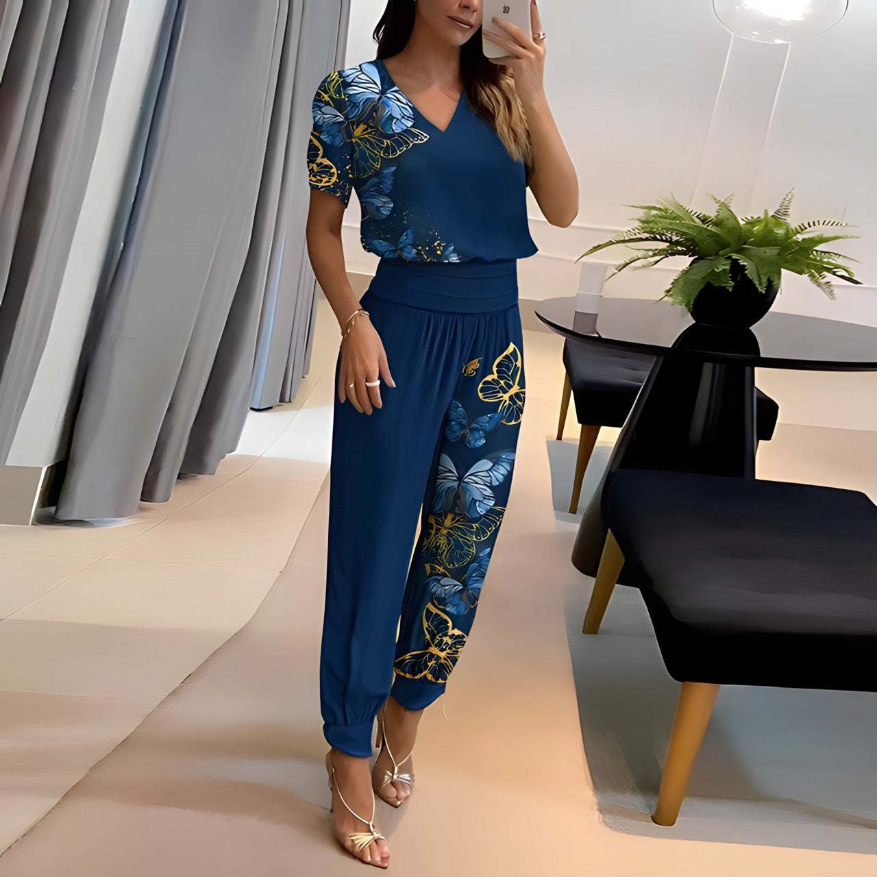 Eveloria Damen Set Bluse Hose Bauchbedeckung