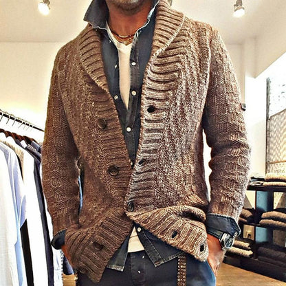 Herren Strickjacke Vintage-Stil Feinstrick Cardigan Anthrazit
