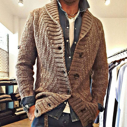 Herren Strickjacke Vintage-Stil Feinstrick Cardigan Anthrazit