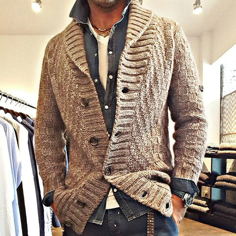 Herren Strickjacke Vintage-Stil Feinstrick Cardigan Anthrazit