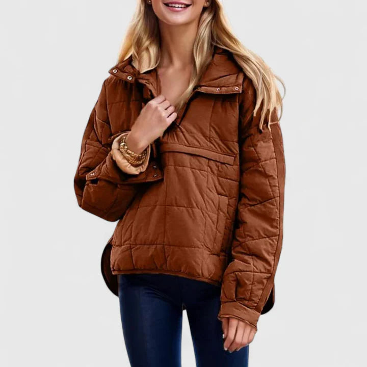 Damen Steppjacke mit Kapuze Leicht Gefüttert Beige - Eveloria