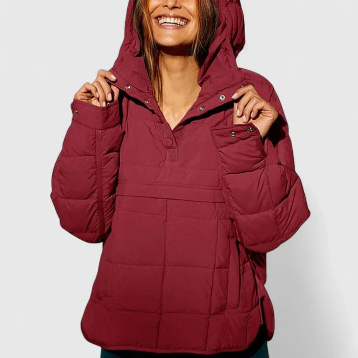 Damen Steppjacke mit Kapuze Leicht Gefüttert Beige