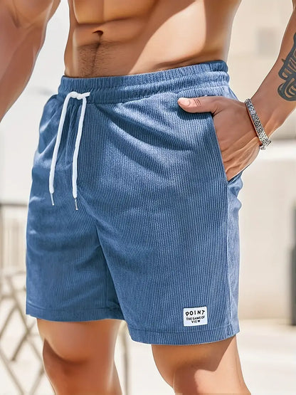 Cord Shorts - Cord Shorts für Männer mit elastischer Taille für den Sommer-Blau-S-Chaps Herrenmode