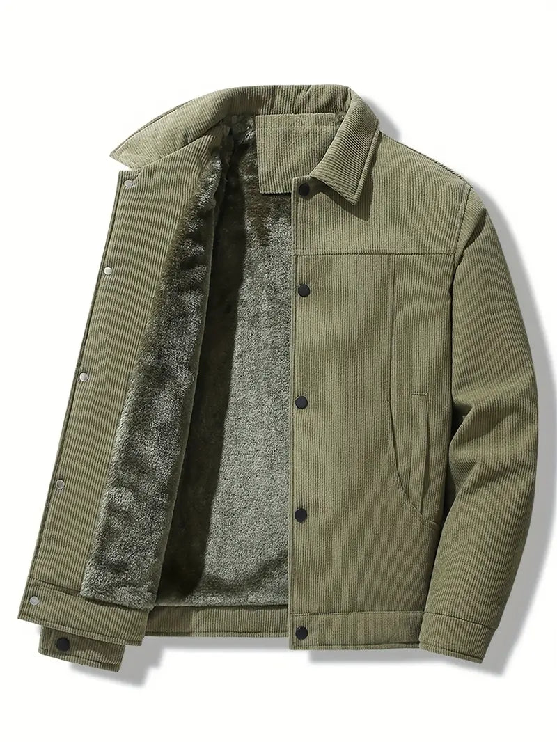 Cordjacke – Herren-Winterjacke mit Fleecefutter-Armeegrün-M-Chaps Herrenmode