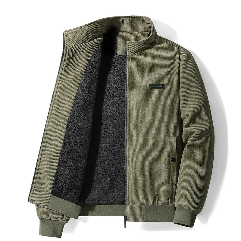 Cordjacke | Mit Fleece gefüttert | Mit Reißverschluss | Winterjacke | Herrenjacke-Armeegrün-S-Chaps Herrenmode