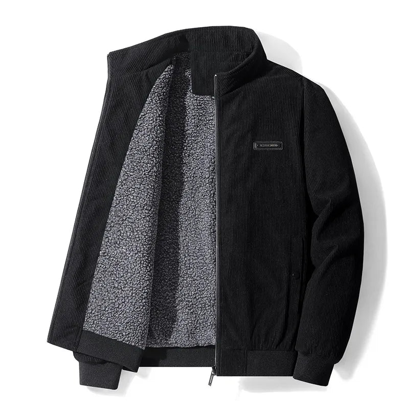 Cordjacke | Mit Fleece gefüttert | Mit Reißverschluss | Winterjacke | Herrenjacke-Schwarz-S-Chaps Herrenmode