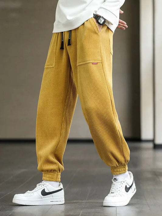 Herren Jogger Cordhose mit Zugband Baggy Bequem - Eveloria
