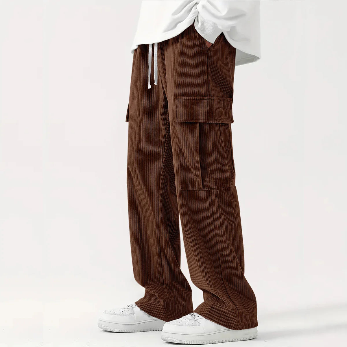 Herren Cordhose Cord Lockere Passform Flexibler Bund Vollständige