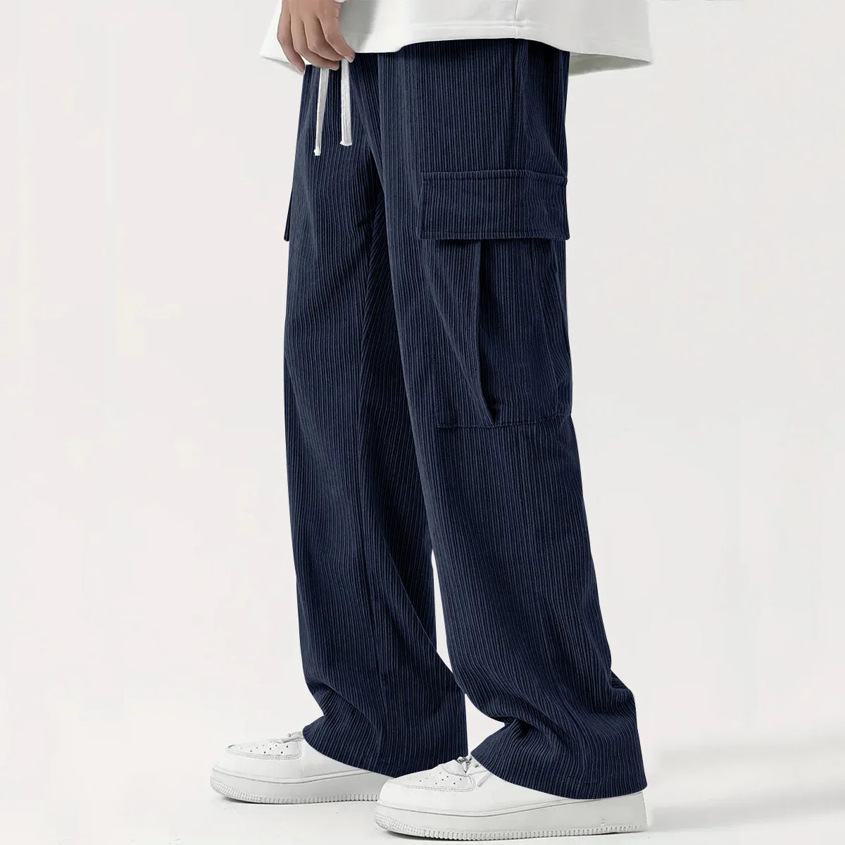 Herren Cordhose Cord Lockere Passform Flexibler Bund Vollständige