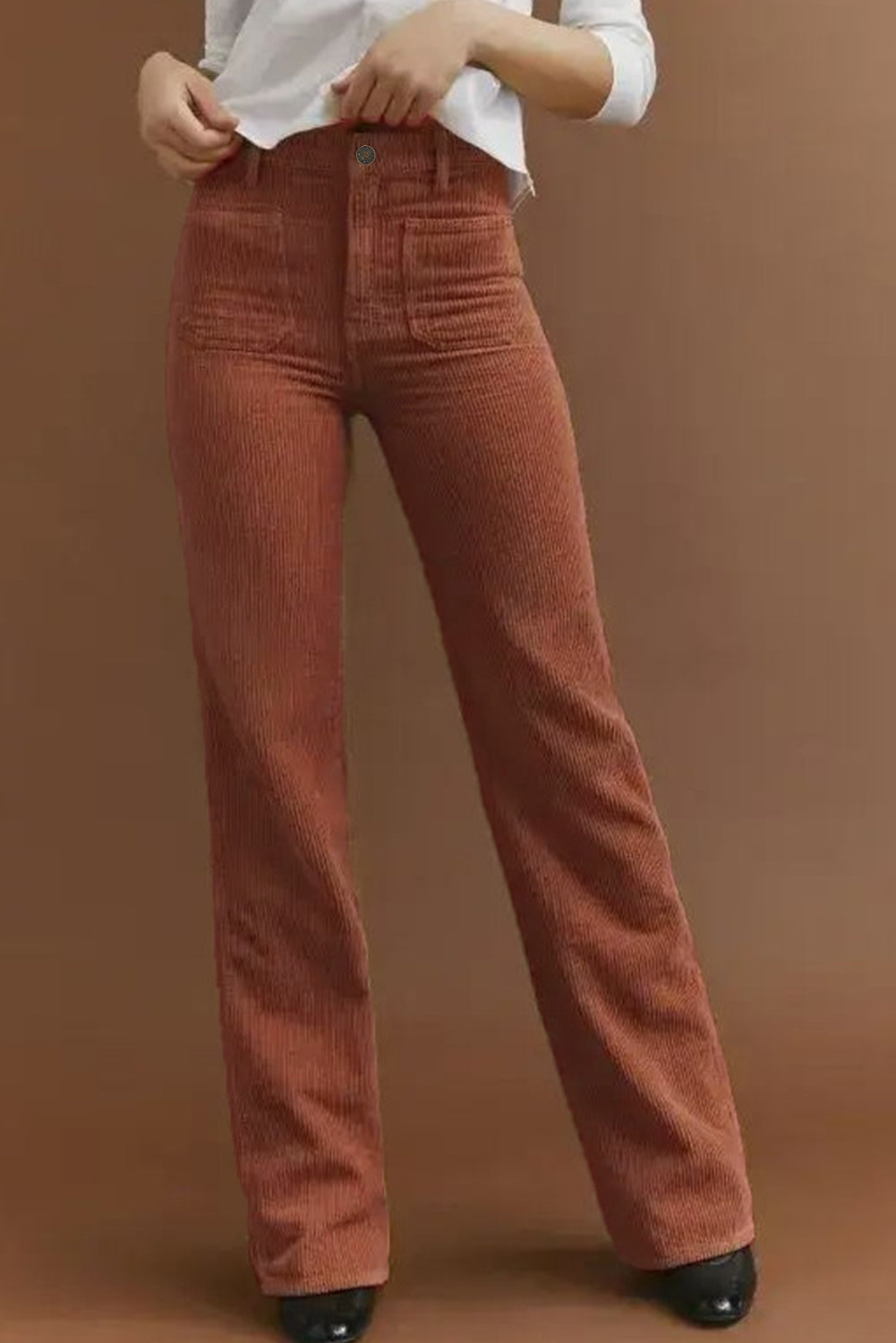 Damen Cordhosen Hohe Taille Lässig Beige