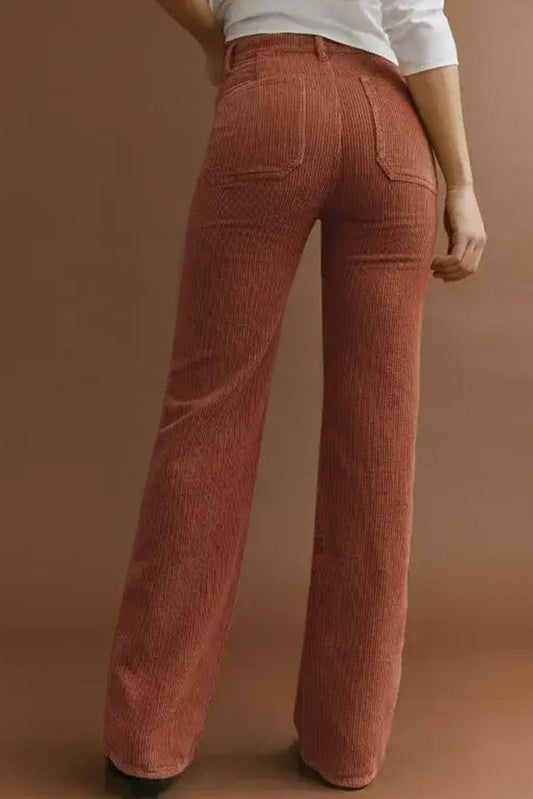 Damen Cordhosen Hohe Taille Lässig Beige - Eveloria