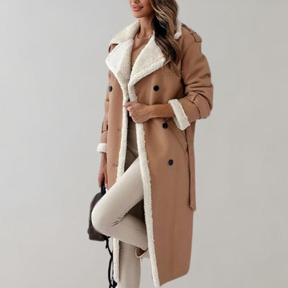 Damen Lederlook Mantel Fleecefutter Taillengürtel