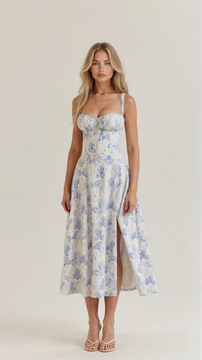 Damen Korsett Midikleid Fließender Rock