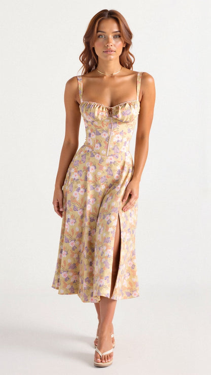 Damen Korsett Midikleid Fließender Rock - Eveloria