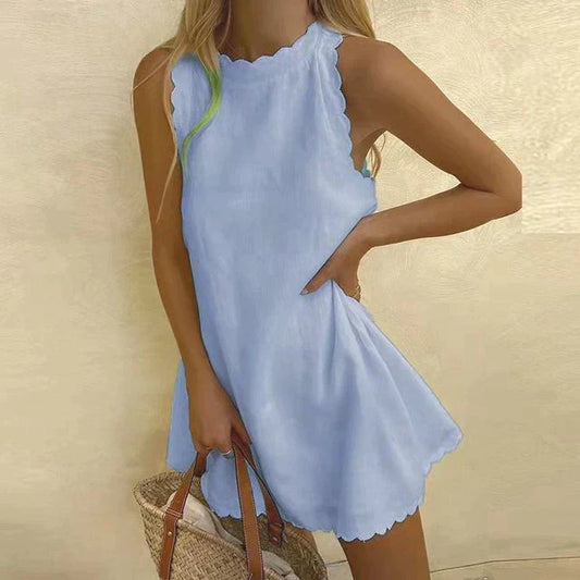 Damen Ärmelloses Sommerkleid Leichtes Minikleid mit Wellenkante - Eveloria
