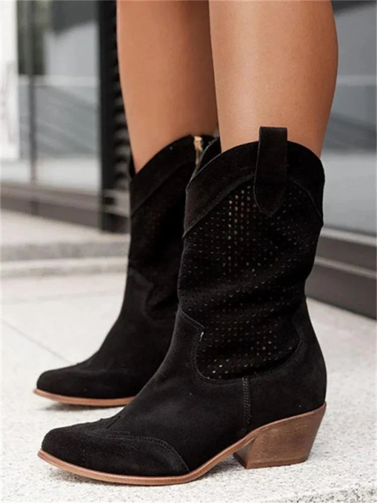 Eveloria Damen Cowboy-Stiefel Atmungsaktiv Reißverschluss