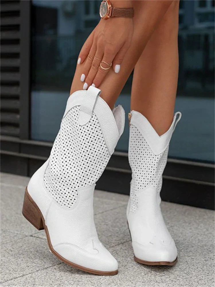 Eveloria Damen Cowboy-Stiefel Atmungsaktiv Reißverschluss - Eveloria