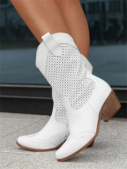 Eveloria Damen Cowboy-Stiefel Atmungsaktiv Reißverschluss