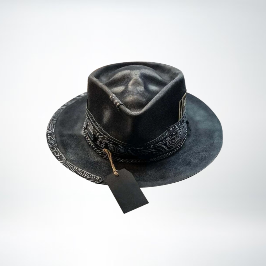 Männer Fedora Hut Schwarzer Totenkopf Breite Krempe Schwarz - Eveloria