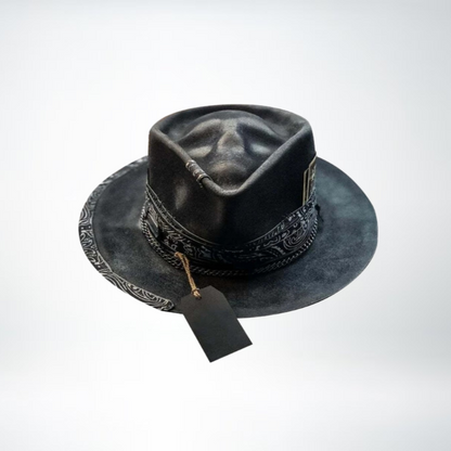 Männer Fedora Hut Schwarzer Totenkopf Breite Krempe Schwarz - Eveloria