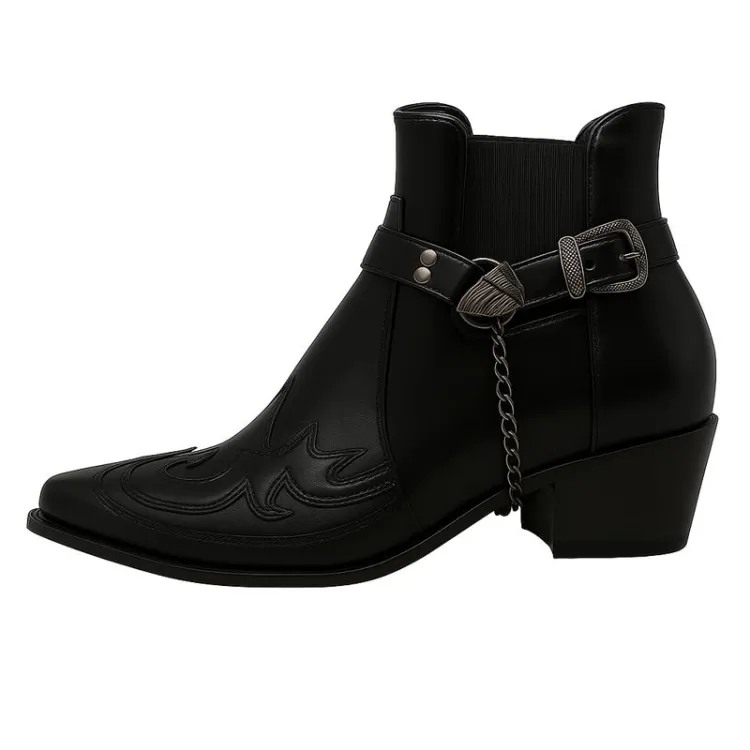 Herren Westernstiefel Spitze Zehenpartie Leder Schwarz - Eveloria